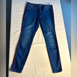 Universal Thread Dark Blue Jeans W/Red Stripe On Side Size 6/28 Stretch Skinny